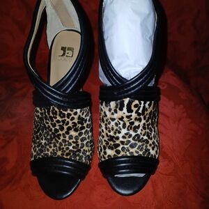 Joe Dexter Black and Leopard Print Heels